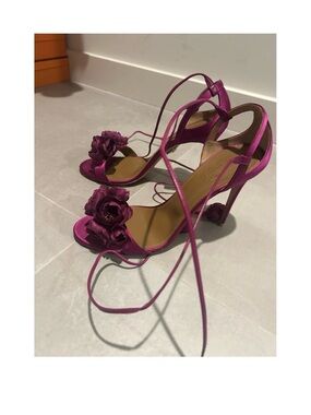 Aquazzura Magenta Floral Lace-Up Stiletto Sandals